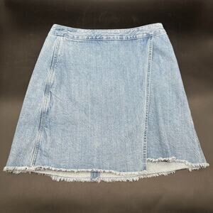 Ann Taylor LOFT Womens Size 4 Mini Skirt Faux Wrap Frayed Edge Denim